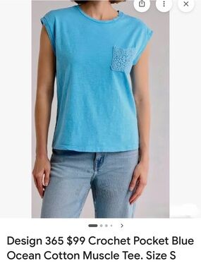 Design 365 Blue Ocean Crochet Pocket Cotton Muscle Tee